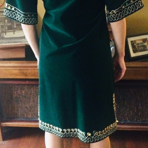 Velvet 1970s Vintage Kaftan - Forest Green - Picture 2 of 5